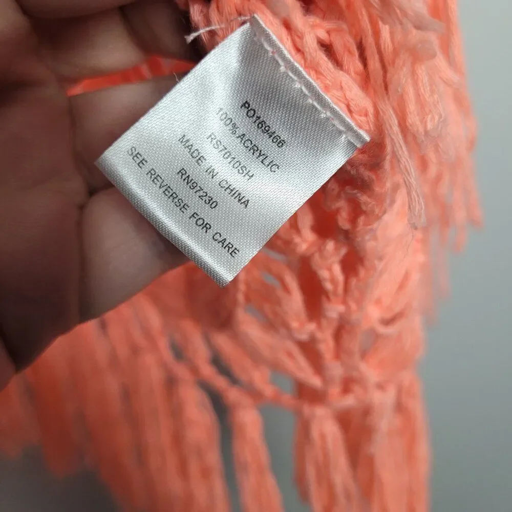 Almost Famous neon orange open knit fringe festival party sweater large
